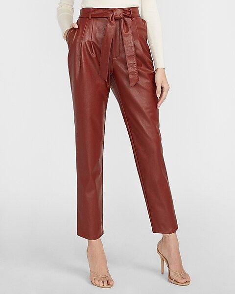 Super High Waisted Faux Leather Belted Ankle Pant | Express