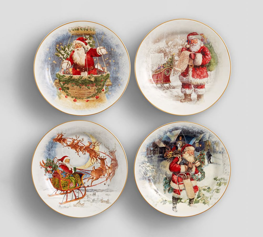 Nostalgic Santa Stoneware Salad Plates - Set of 4 | Pottery Barn (US)
