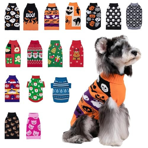 CuteBone Halloween Dog Sweater for Small Medium Dogs Ghost Knit Turtleneck Pet Winter Clothes Cat Apparel with Harness Hole | Amazon (US)