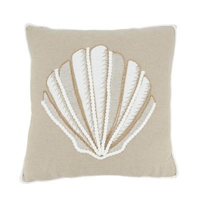 Saro Lifestyle Sandy Shore Seashell Throw Pillow Cover, Beige, 18"x18" | Target
