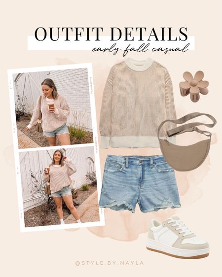 Comfy casual fall transition outfit - oversized chenille sweater (size L), denim shorts (size L), affordable neutral sneakers (TTS), neutral moon bag

Midsize fashion, casual outfit inspo


#LTKstyletip #LTKSeasonal #LTKmidsize