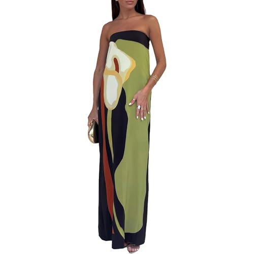 Zwirelz Women Strapless Maxi Dress Boho Floral Print Flowy Long Tube Dress Off Shoulder Loose Bea... | Amazon (US)