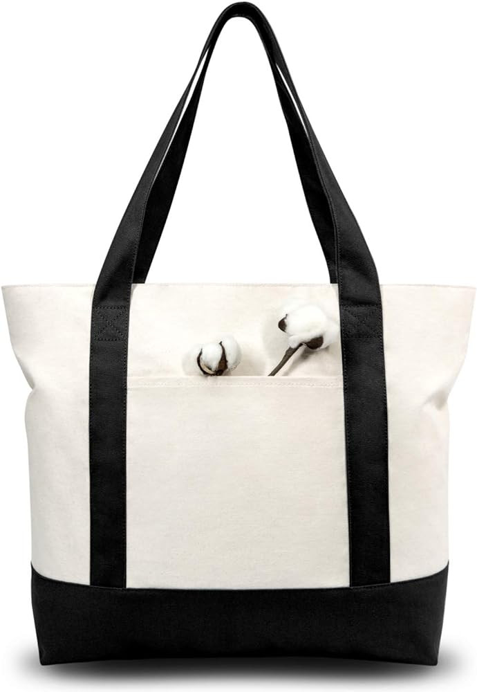 TOPDesign Stylish Canvas Tote Bag with an External Pocket, Top Zipper Closure, Daily Essentials | Amazon (CA)