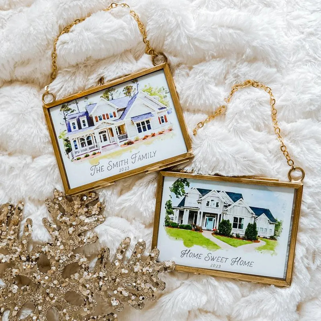 Watercolor House Portrait Ornament, Tiny Brass Frame, New Home, Home Sweet Home, House Painting, ... | Etsy (US)
