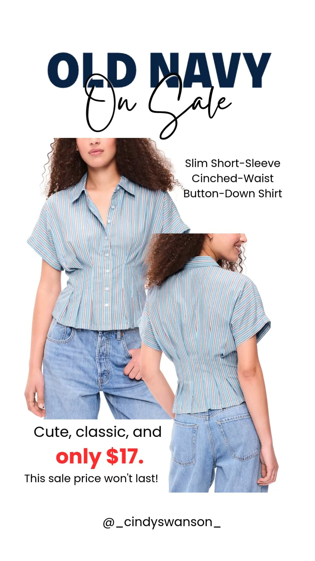 This Old Navy button-down is such a flattering find! The cinched waist creates a great shape, while the lightweight striped fabric makes it perfect for warm days. At just $17, it's an easy piece to wear with your favorite denim, shorts, or white jeans.

💡 LTK MADE EASY
❤️ Heart = Support my posts!
🔖 Save = Get sale & restock alerts
📋 Lists = Keep favorites organized
📲 Share = Send lists and products to a friend. Hello, Christmas List!
💬 Comment = Ask me anything about what I'm wearing.:-) 

 #LTKootd #LTKOver40 #LTKSaleAlert