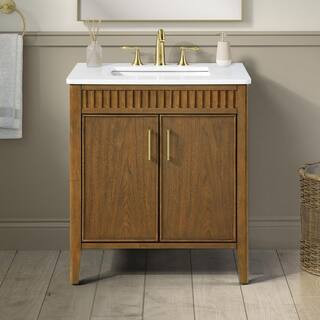 Juliette 30 in. Single Sink Freestanding Warm Walnut Bath Vanity with White Quartz Top | The Home Depot