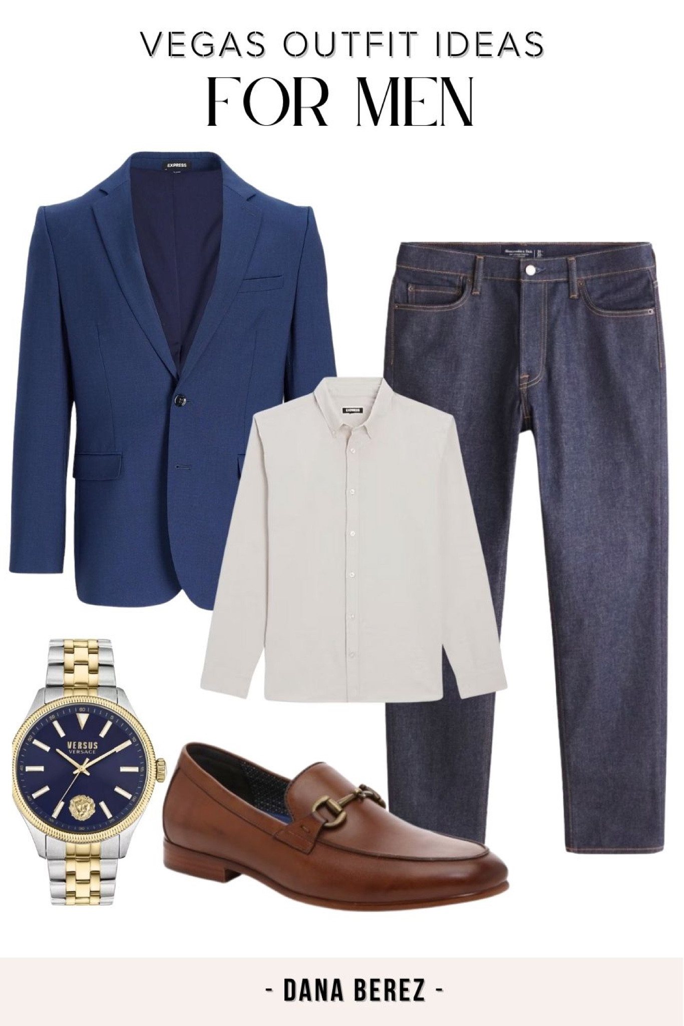 Vegas outfit idea for men. Mens date night outfit blue blazer white button down shirt, loafers and watch 

#mens #mensoutfit #mensdatenight #dinnerdate 

#LTKSeasonal #LTKmens #LTKwedding