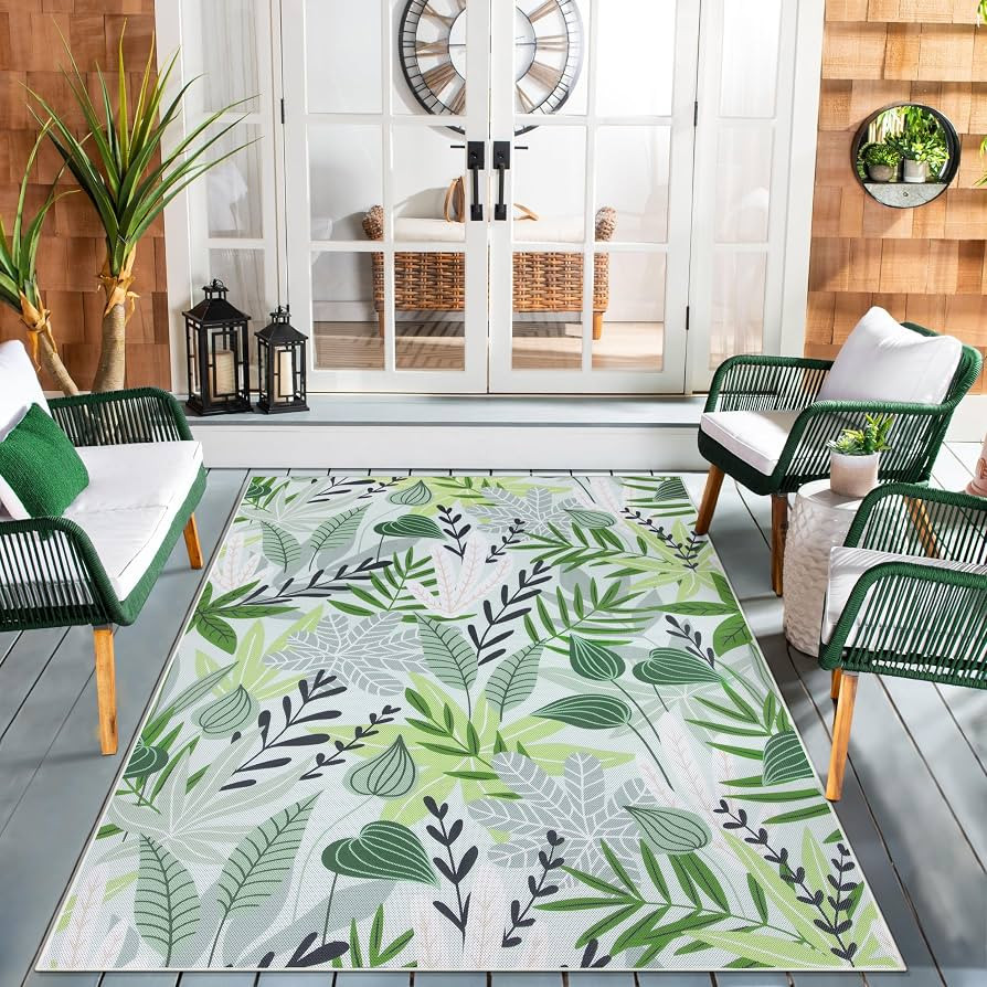 Lahome Leaf Indoor Outdoor Rug, 5x8ft Non Slip Outdoor Patio Rug for Balcony Deck, Portable Outdo... | Amazon (US)