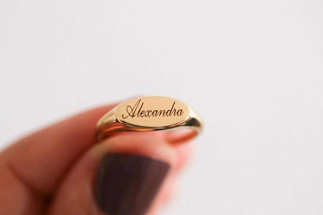Oval Signet Ring  Dainty Signet  Personalized Ring  - Etsy | Etsy (US)