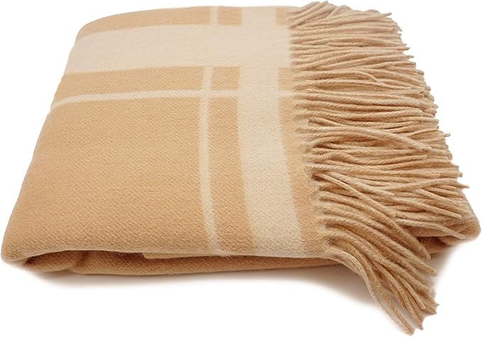 State Cashmere Reversible Throw Blanket with Fringes Merino Wool Cashmere Soft Accent Home Bed Sp... | Amazon (US)