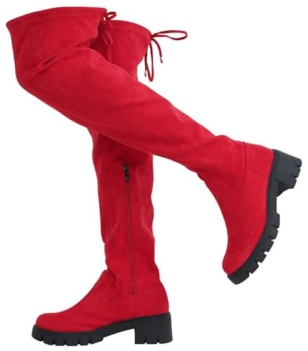 Jeossy Women's 990 Over The Knee High Boots Red Platform Thigh High Boots Suede Long Boots for Women Size 9.5(DJY990 red 09.5) | Amazon (US)