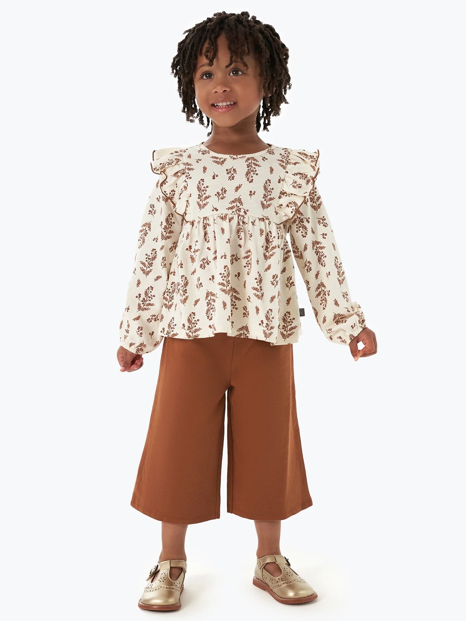 Modern Moments by Gerber Toddler Girl Ruffles Top and Wide Leg Pant Set, 2-Piece, Sizes 12 Months... | Walmart (US)