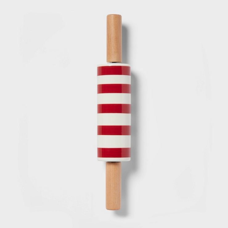 Stoneware and Wood Striped Mini Rolling Pin Red - Wondershop™ | Target