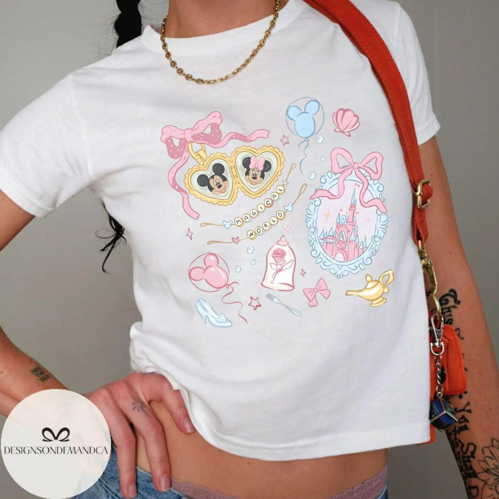 Coquette Bow Mickey Minnie Heart Locket Baby Tee Croptop Tank, Magical World Shirt, WDW Disneylan... | Etsy (US)