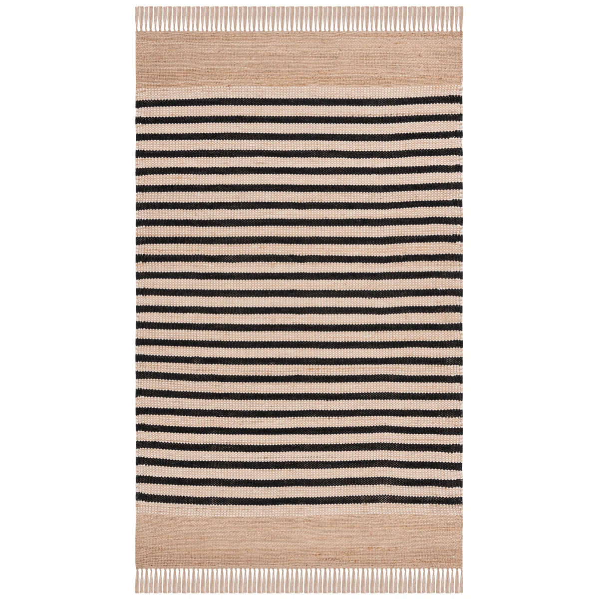 Kolyu Natural Fiber Handwoven Jute Cotton Striped Rug in Natural/Black | Wayfair North America