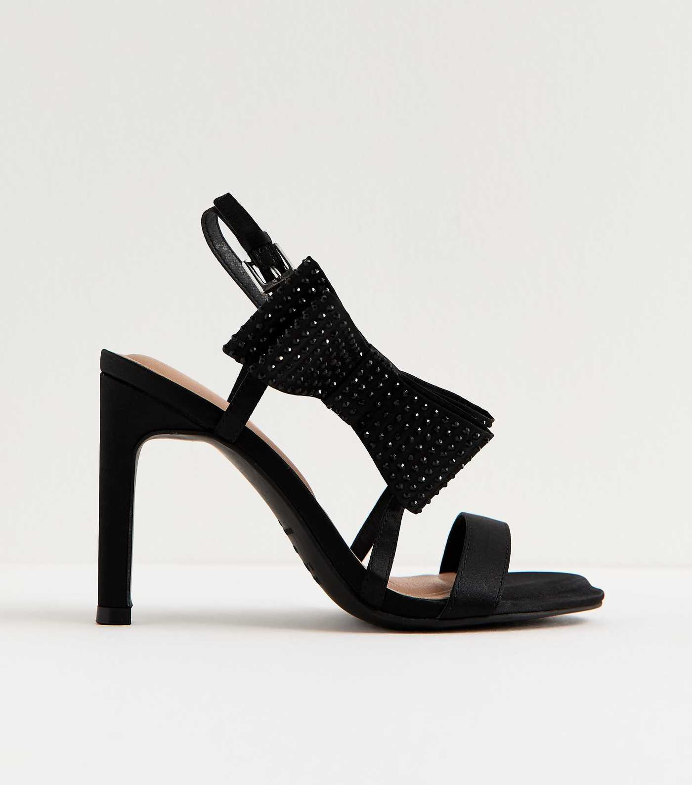 Black Embellished Bow Heeled Sandals | New Look | New Look (UK)