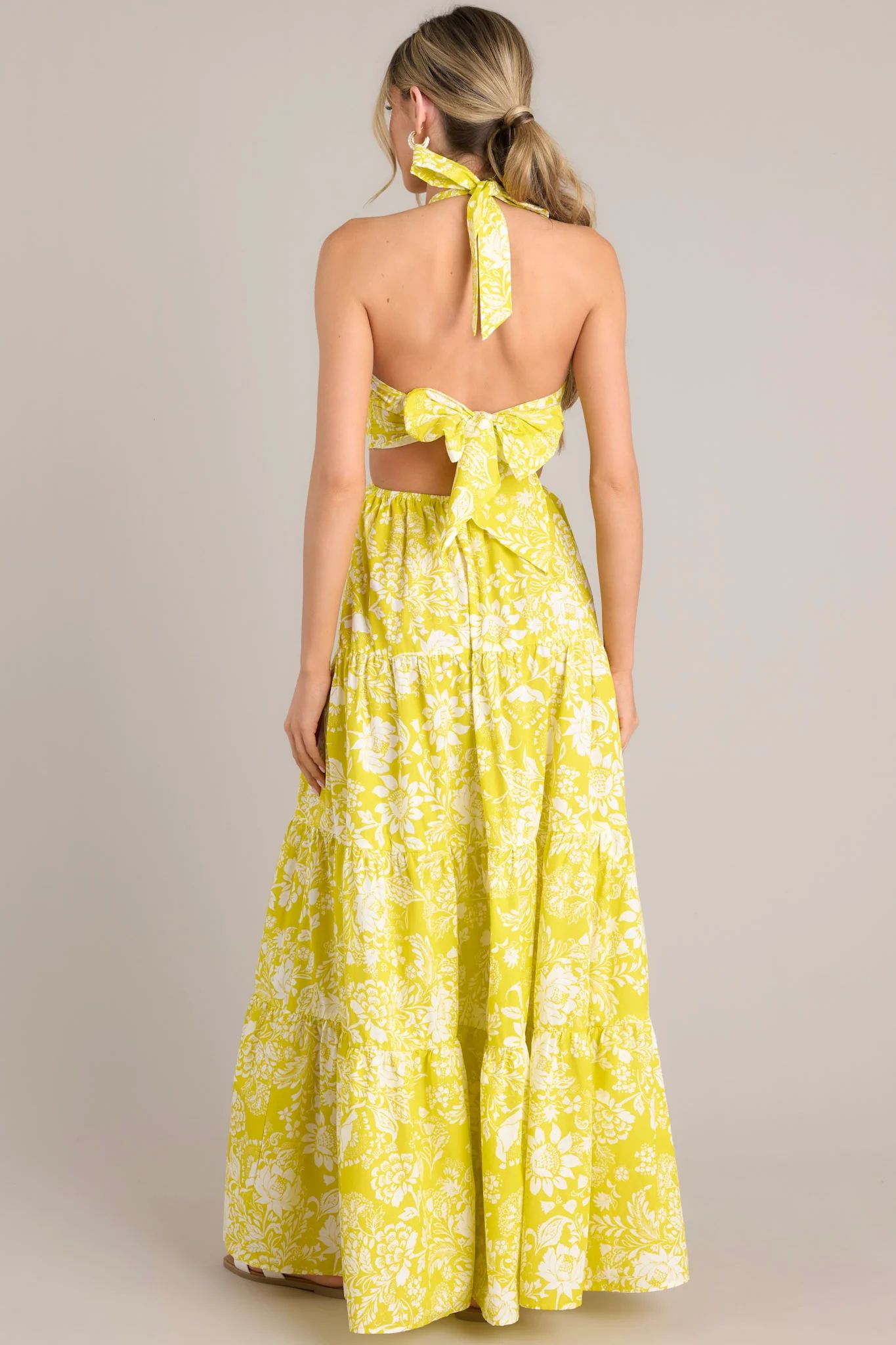 Be Blissfully Happy Yellow Floral Halter Maxi Dress | Red Dress