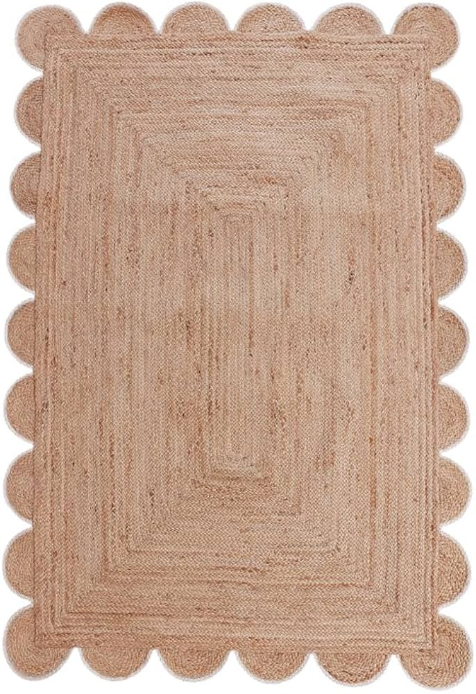 Rustic Farmhouse Rug – 8'x10' – Natural Jute Fiber Rug with White Scalloped Border | Handcraf... | Amazon (US)