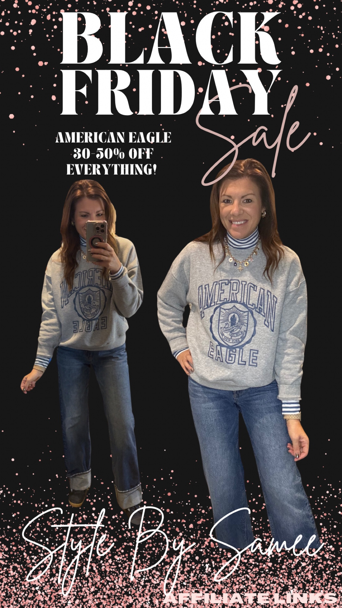 American Eagle Black Friday Sale. 30-50% off!! 

#LTKHoliday #LTKCyberWeek #LTKSaleAlert