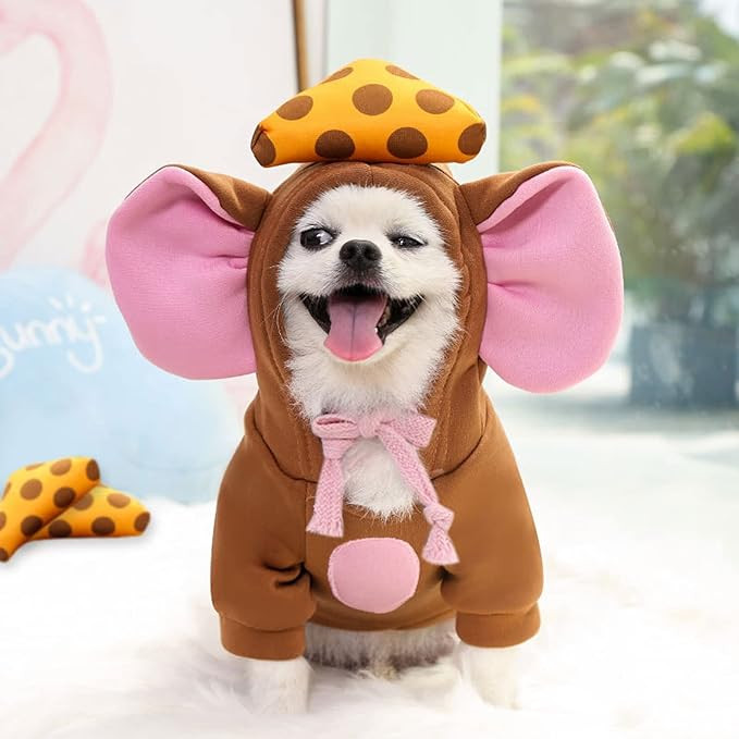 SEIS Winter Big Ear Mouse Dog Hoodies Cute Cheese Warm Pet Costume Halloween Cat Clothes for Smal... | Amazon (US)