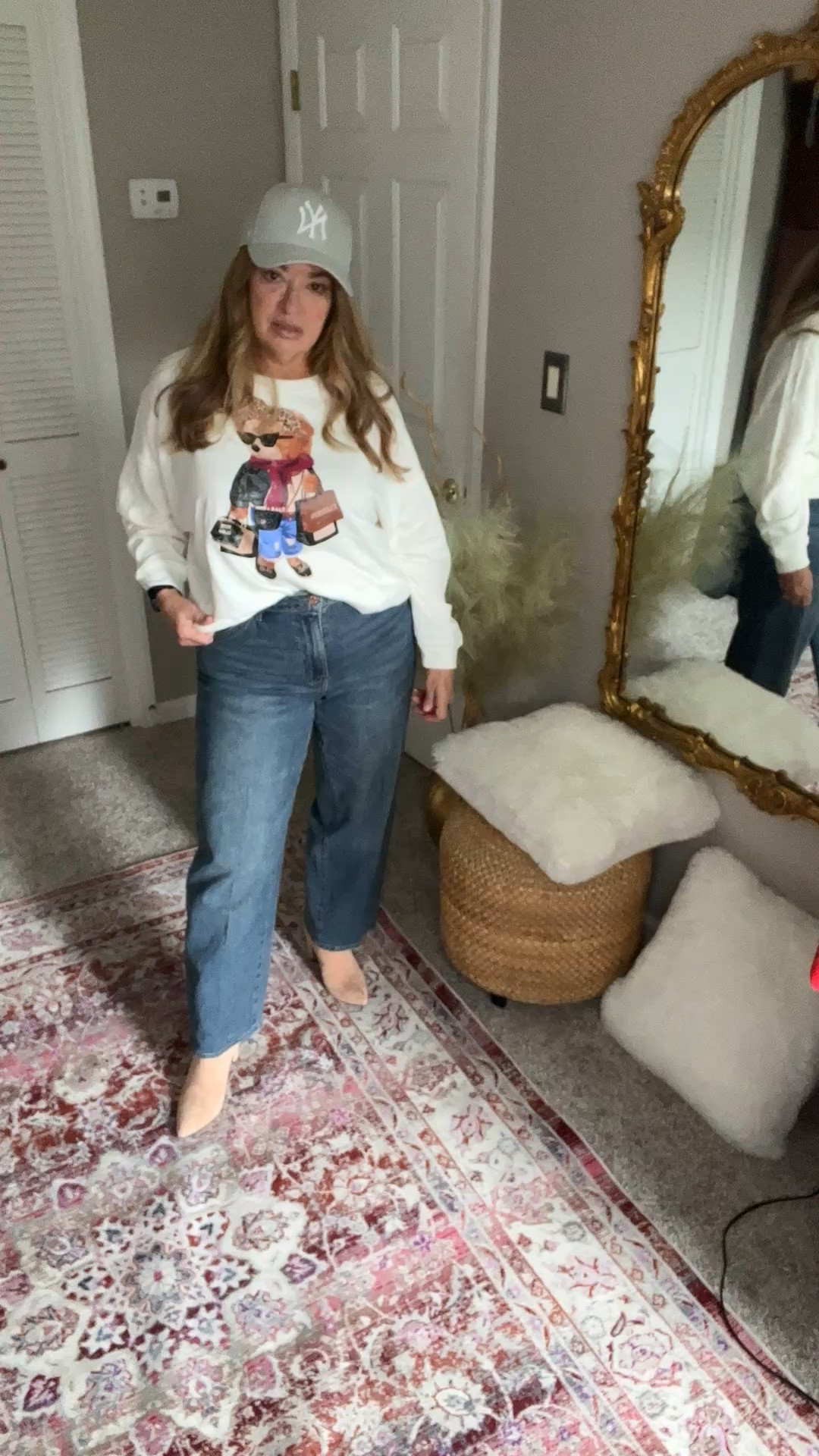 The best fitting Fall denim jeans!

Very slimming.

Love the cute bear sweatshirt for Fall she is a stylish bear!

Suede boots.

#LTKootd #LTKgrwm #LTKOver40