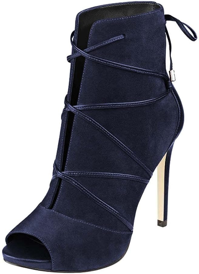 YDN Women Peep Toe Faux Suede Ankle Booties Platform Stiletto High Heels Lace Up Cutout Comfort S... | Amazon (US)