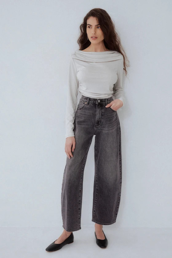 Gigi Washed Black High-Rise Barrel Jeans | Lulus