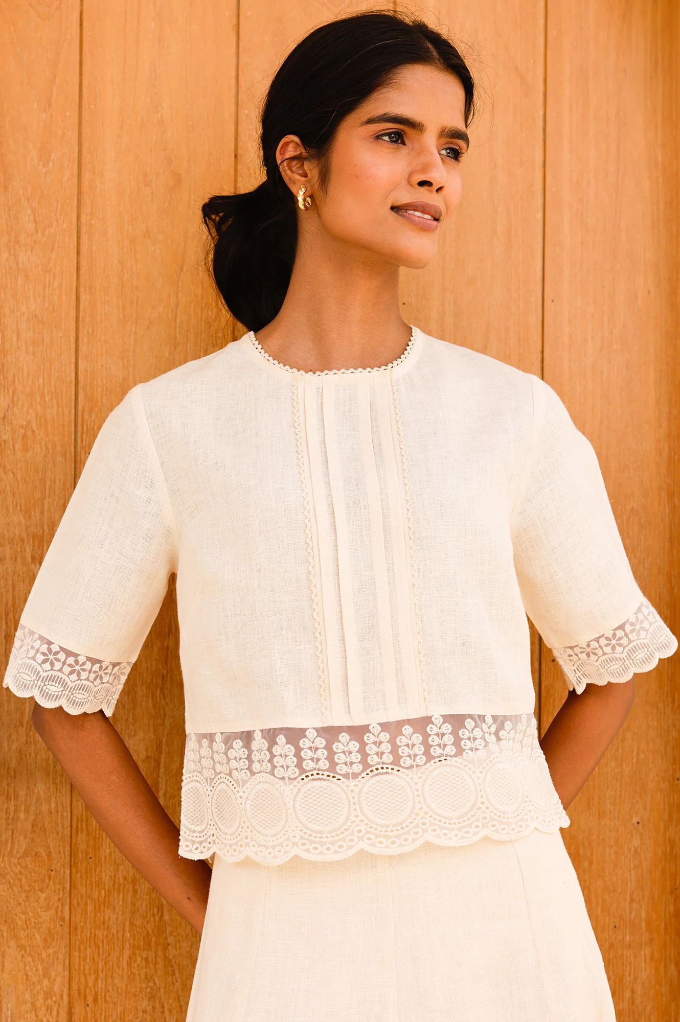 Linen Lace Top | Butter Milk Cream | Aspiga US