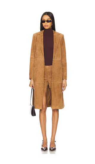 Karley Suede Flare Wrap Coat in Camel | Revolve Clothing (Global)