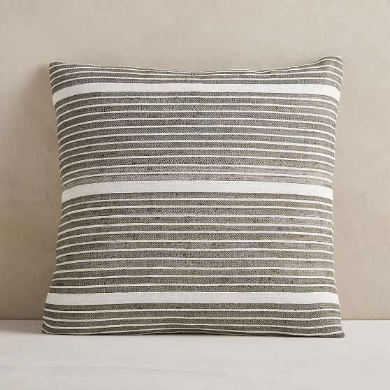 Silk Mini Stripe Pillow Cover, 20""x20"", Dark Olive, Set of 2 | West Elm (US)