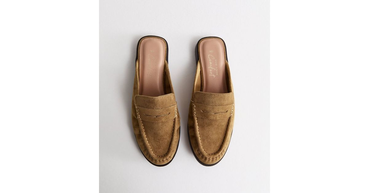 Camel Faux Suede Open Back Mule Loafers | New Look | New Look (UK)
