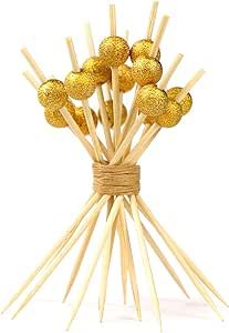 100 Counts Bamboo Cocktail Picks, 4.7 Inch Handmade Wooden Fruit Sticks Cocktail Skewers, Cocktai... | Amazon (US)