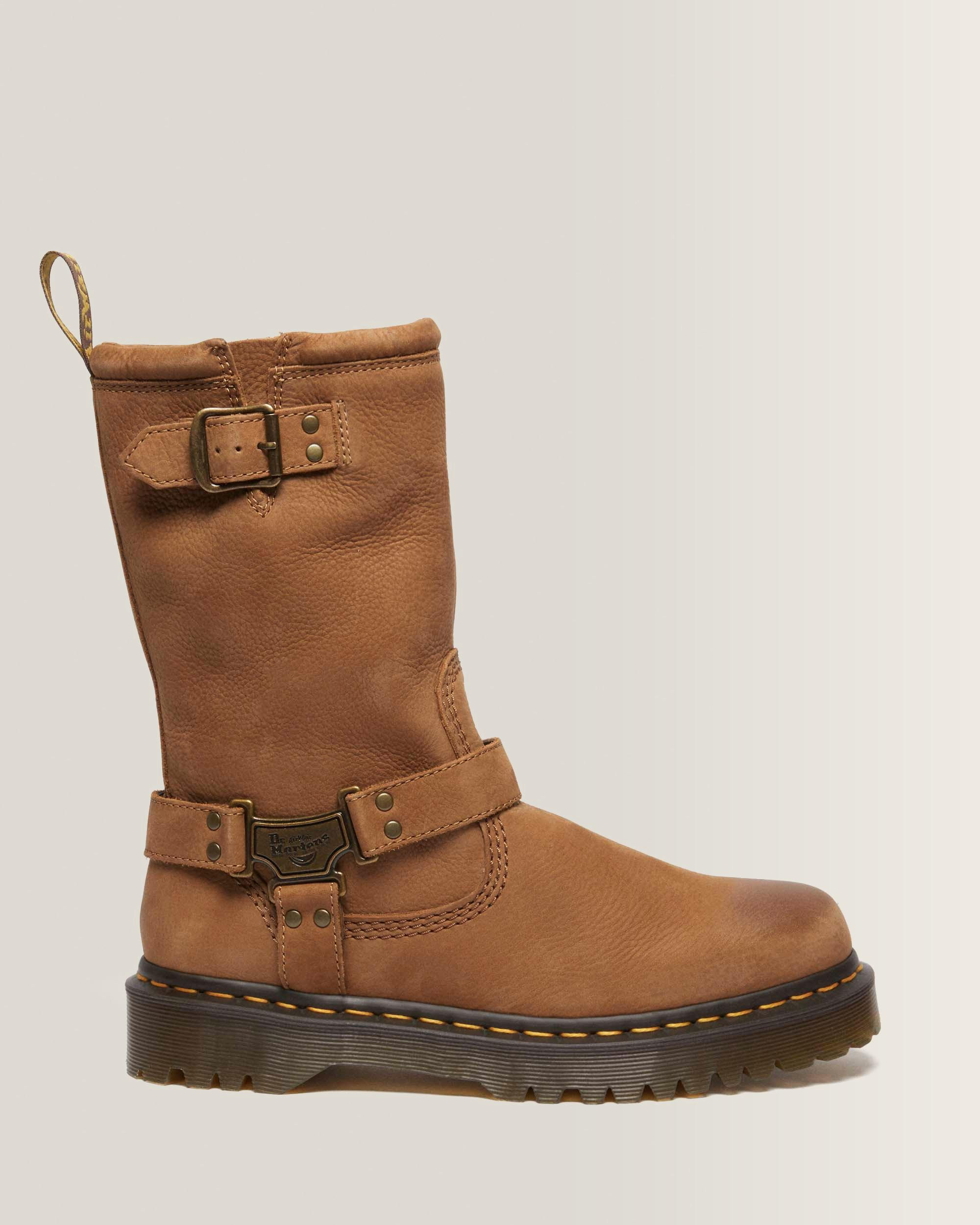 Anistone Hi Tumbled Nubuck biker boots in Desert Brown | Dr. Martens | Dr. Martens
