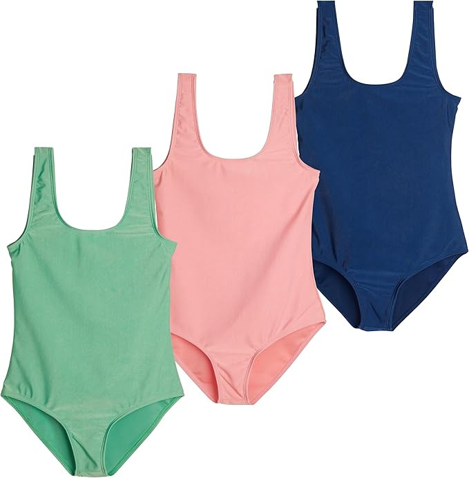 Real Essentials 3 Pack: Girl's Surf UPF 50+ Printed One Piece Beach Swimsuit - Swimwear for Girls | Amazon (US)