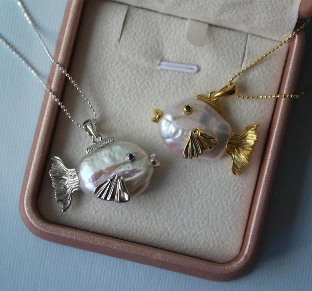 Freshwater Pearl Baroque Fish Pendant Necklace in S925 Sterling Silver - Etsy | Etsy (US)