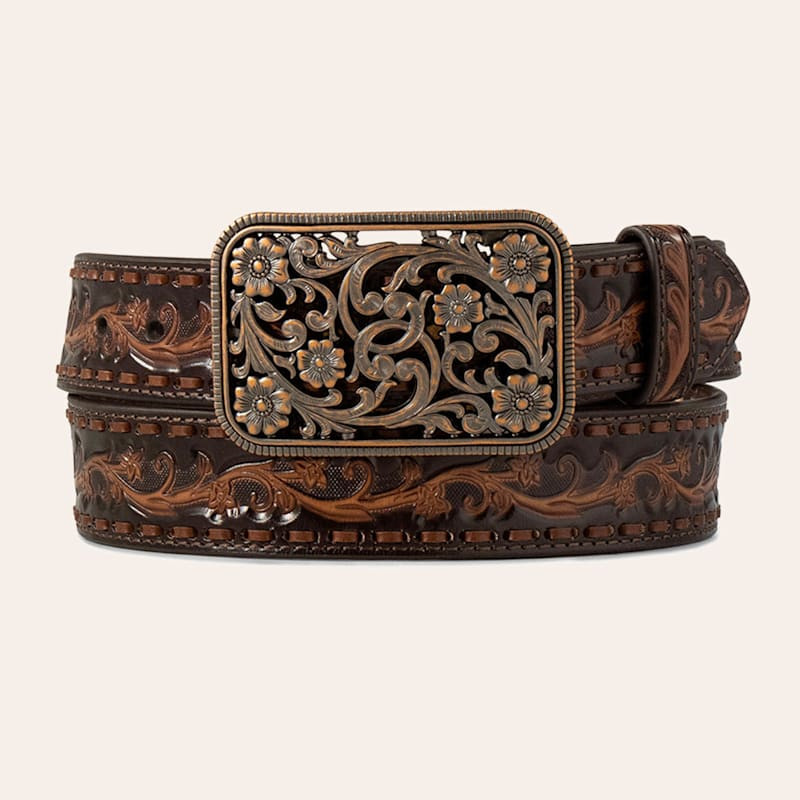 Ariat Ladies’ Copper Leather and Floral Buckle Belt | Cavender's