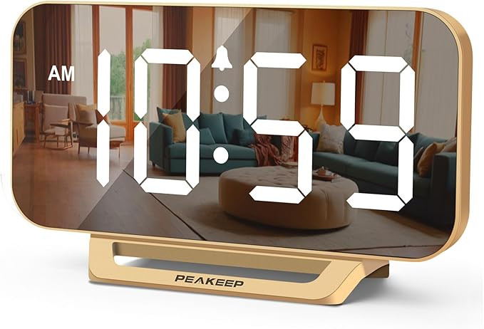 Peakeep Slim Digital Mirror Aesthetic Alarm Clock for Bedrooms Desk Decor - Plug in Electric Big ... | Amazon (US)
