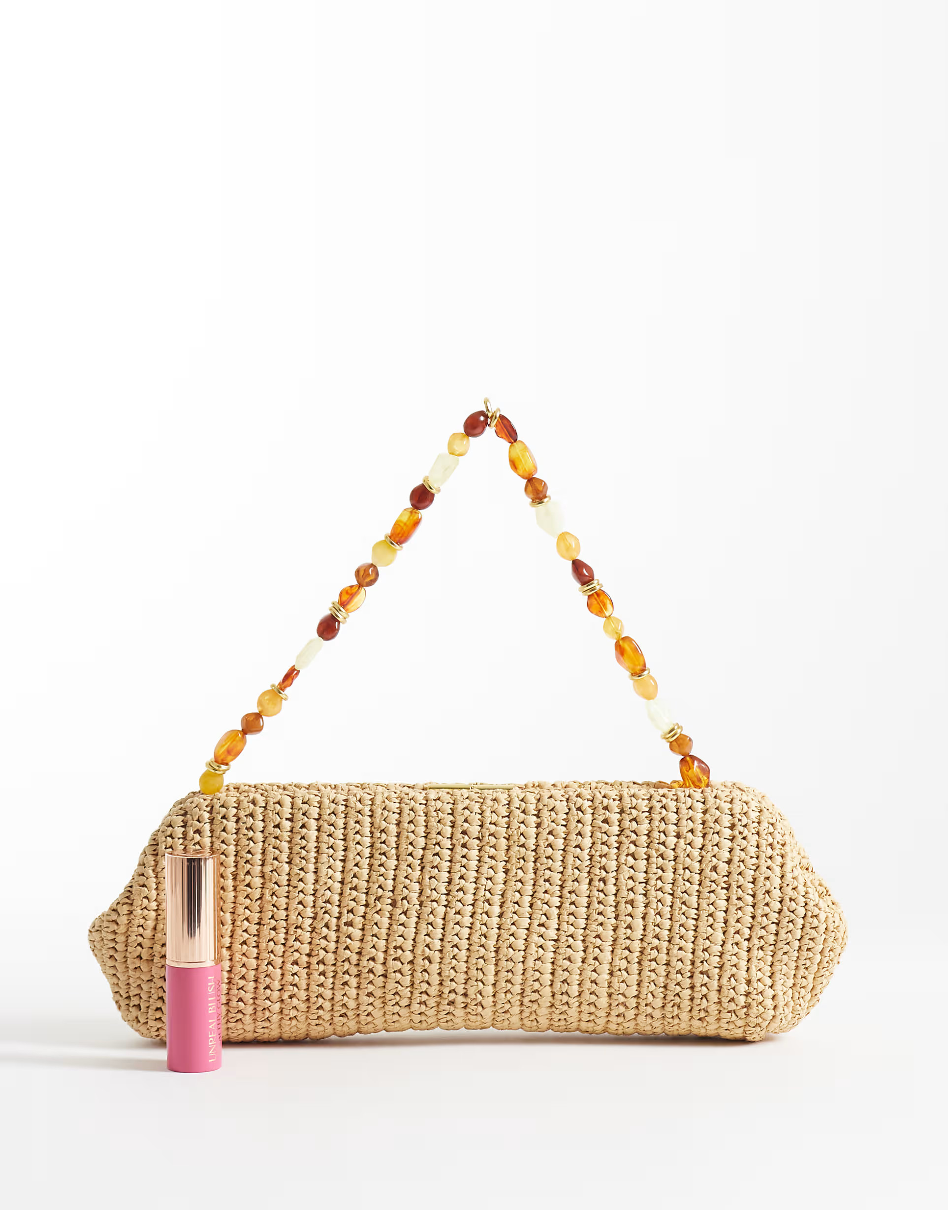 Mango raffia shoulder bag with beaded strap in beige | ASOS (Global)