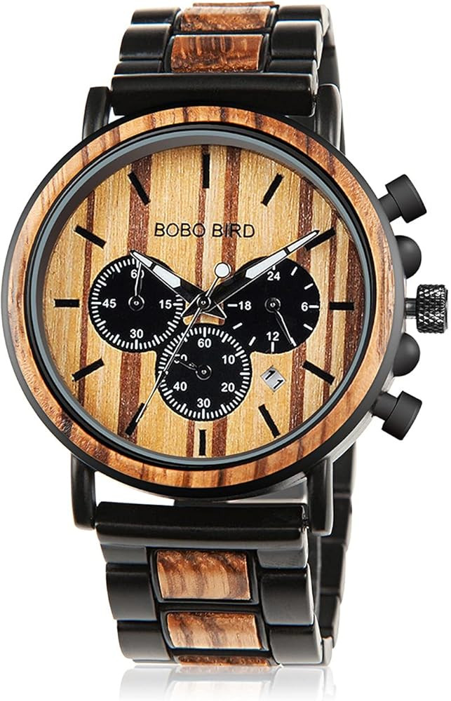 BOBO BIRD Wooden Mens Watches Stylish Wood & Stainless Steel Combined Chronograph Military Quartz... | Amazon (US)