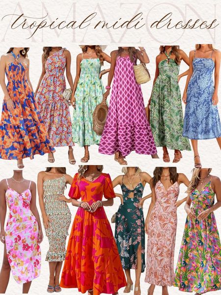 Amazon Tropical colorful floral midi dresses that are perfect for vacation! #Founditonamazon #amazonfashion #inspire #womensstyle Amazon fashion outfit inspiration 

#LTKStyleTip #LTKFindsUnder100 #LTKFindsUnder50