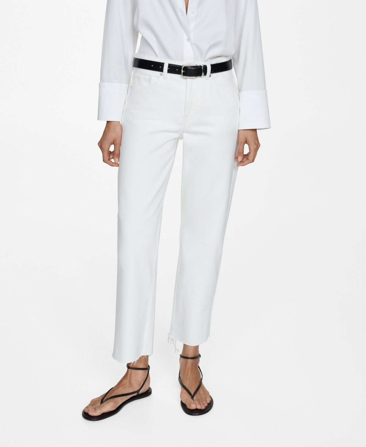 Mango Women's Straight-Fit Cropped Jeans - White | Macy's