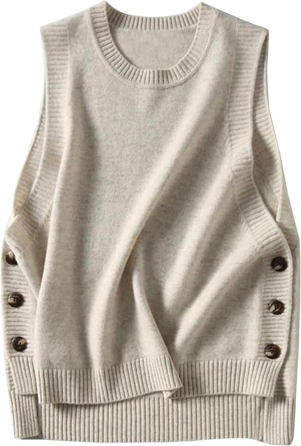 Women's Sleeveless Sweater Vest Loose Round Neck Ribbed Knit 2025 Spring Trendy top | Amazon (US)