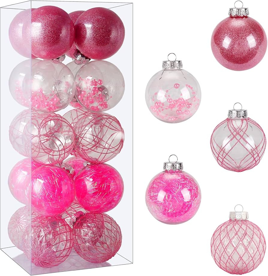 BSTDECOR Christmas Ball Ornaments Set, 20ct Large Clear Pink Shatterproof 80mm/3.15" Hanging Deco... | Amazon (US)
