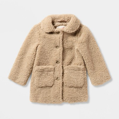 Toddler Holiday Dressy Cozy Teddy Fleece Overcoat - Cat & Jack™ Tan | Target