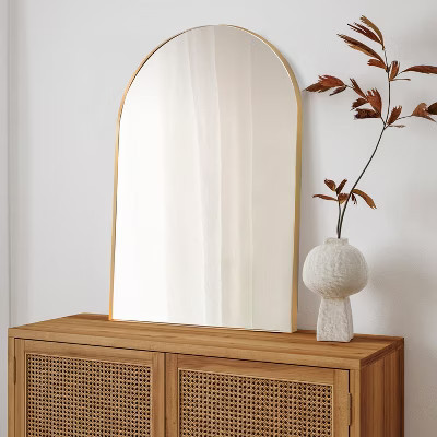 JONATHAN Y Elodie 24 in. W x 36 in. H Medium Arched Metal Framed Wall Mounted Mirror, Gold | Target