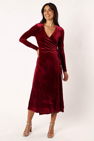 Womens Darby Long Sleeve Midi Dress - Burgundy - Macy's | Macy's