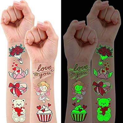 Luminous Valentines Day Temporary Tattoos for Kids, 38 Styles Glow Valentines Day Decorations Par... | Amazon (US)