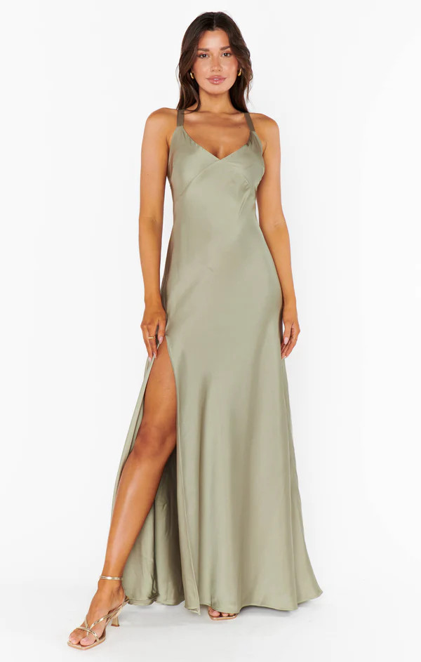 Anderson Maxi Dress ~ Moss Green Luxe Satin | Show Me Your Mumu