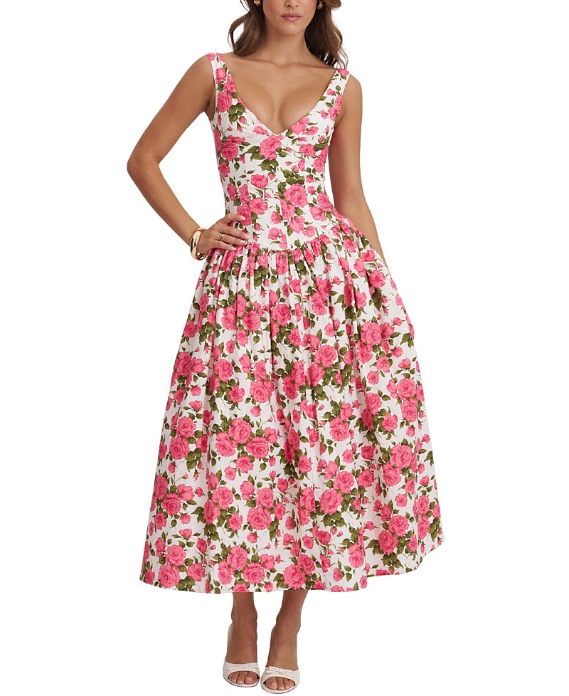 Miss Circle Wilfreda Blooming Floral Linen Sweetheart Midi Dress | Bloomingdale's Women | Bloomingdale's (US)