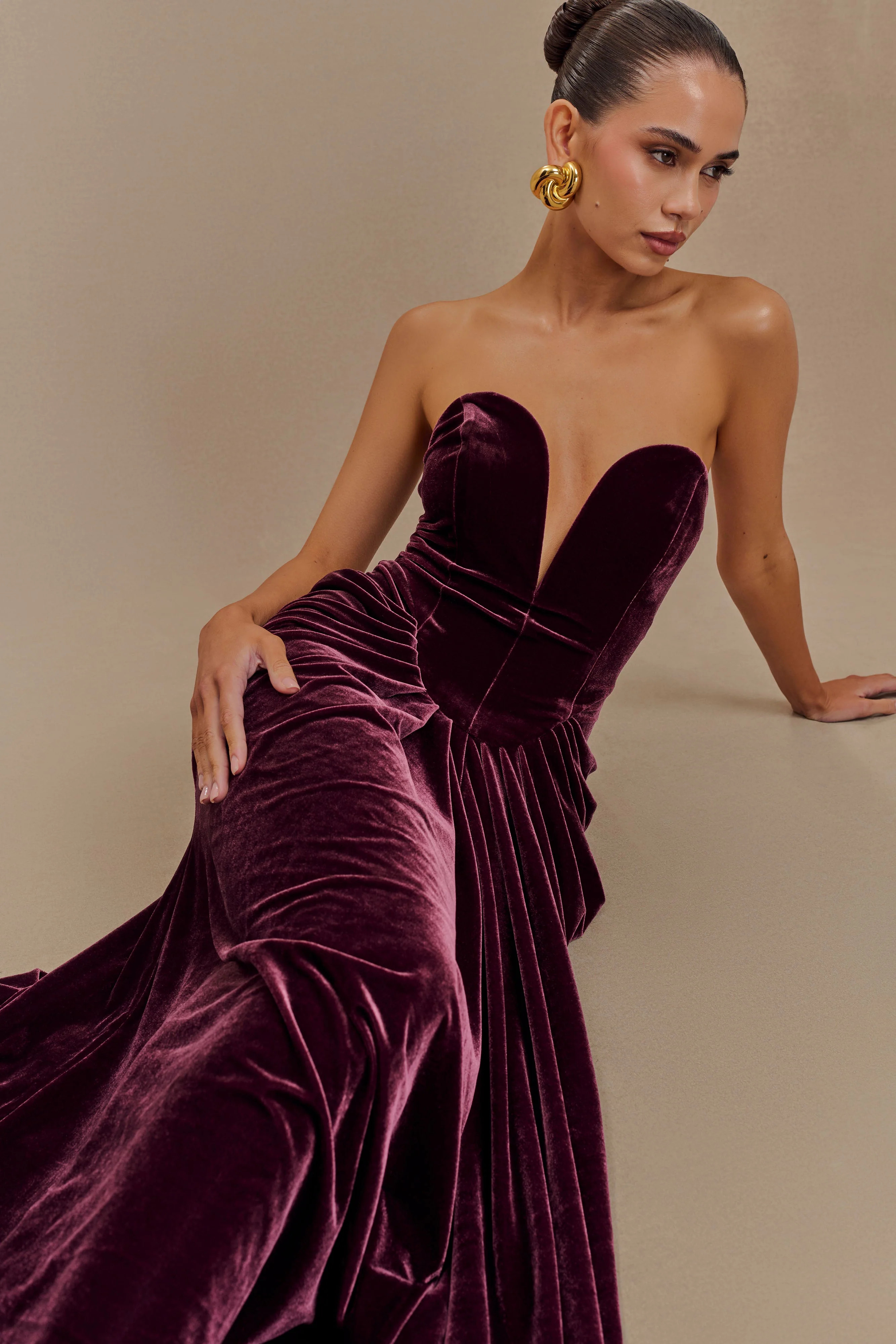 Paige Strapless Velvet Maxi Dress - Plum | MESHKI US